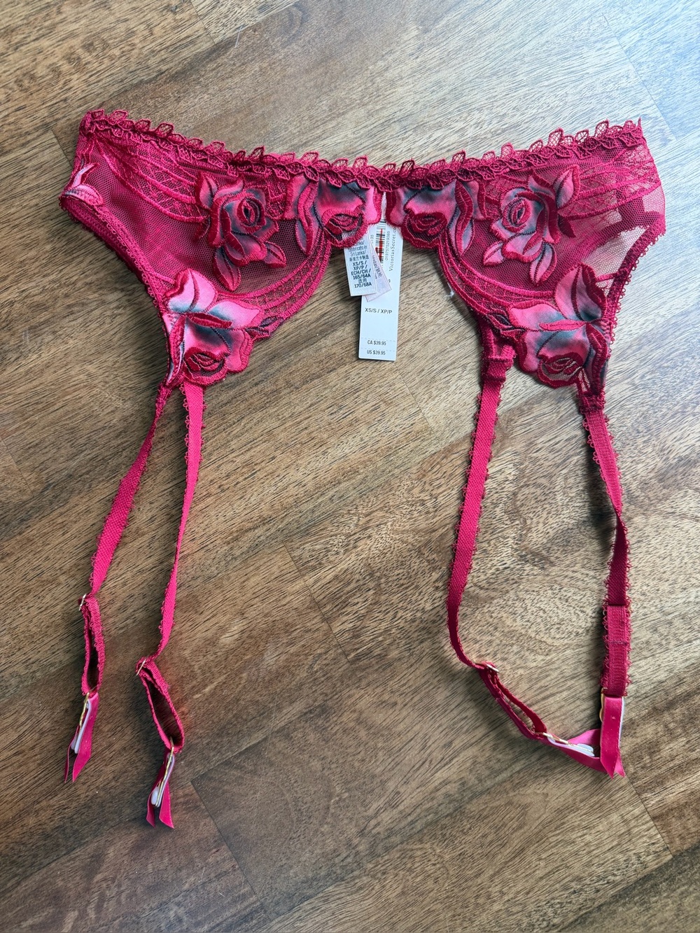 Victoria's Secret Burgundy Floral Lace Garter Belt